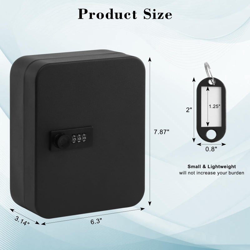 KYODOLED 20 Key Storage Lock Box with Code  Key Cabinet Organizer Wall Mount with Combination Lock  Key Hooks & Labels  7.87 x 6.3 x 3.14 in  Black - Image 3